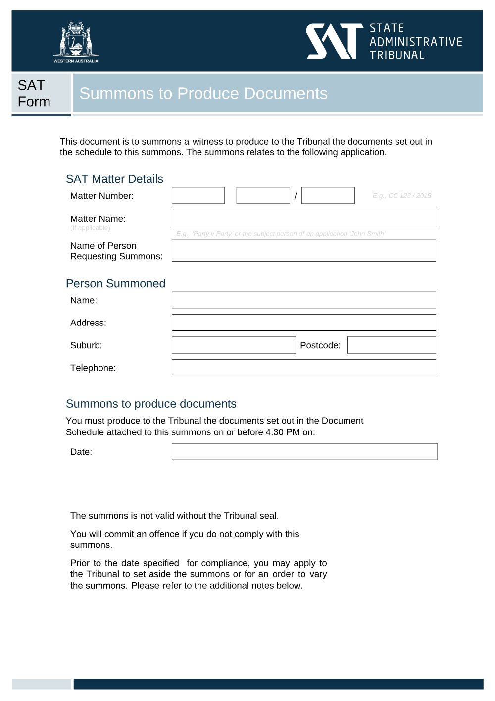 Preview of the first page of Summons to Produce Documents