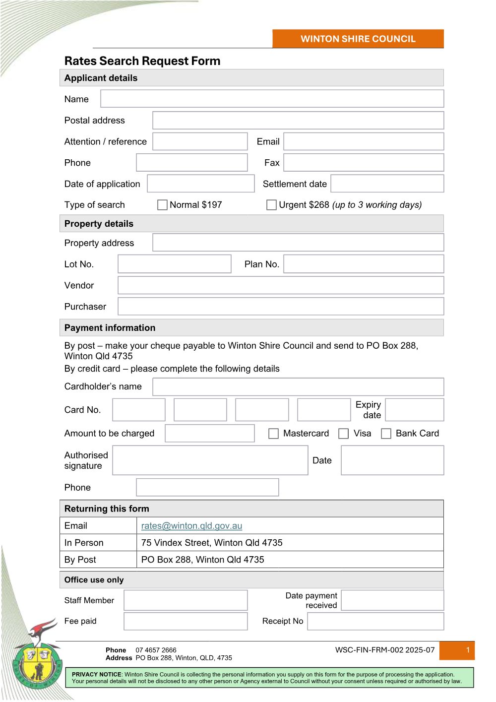 Preview of the first page of Rates Search Request Form