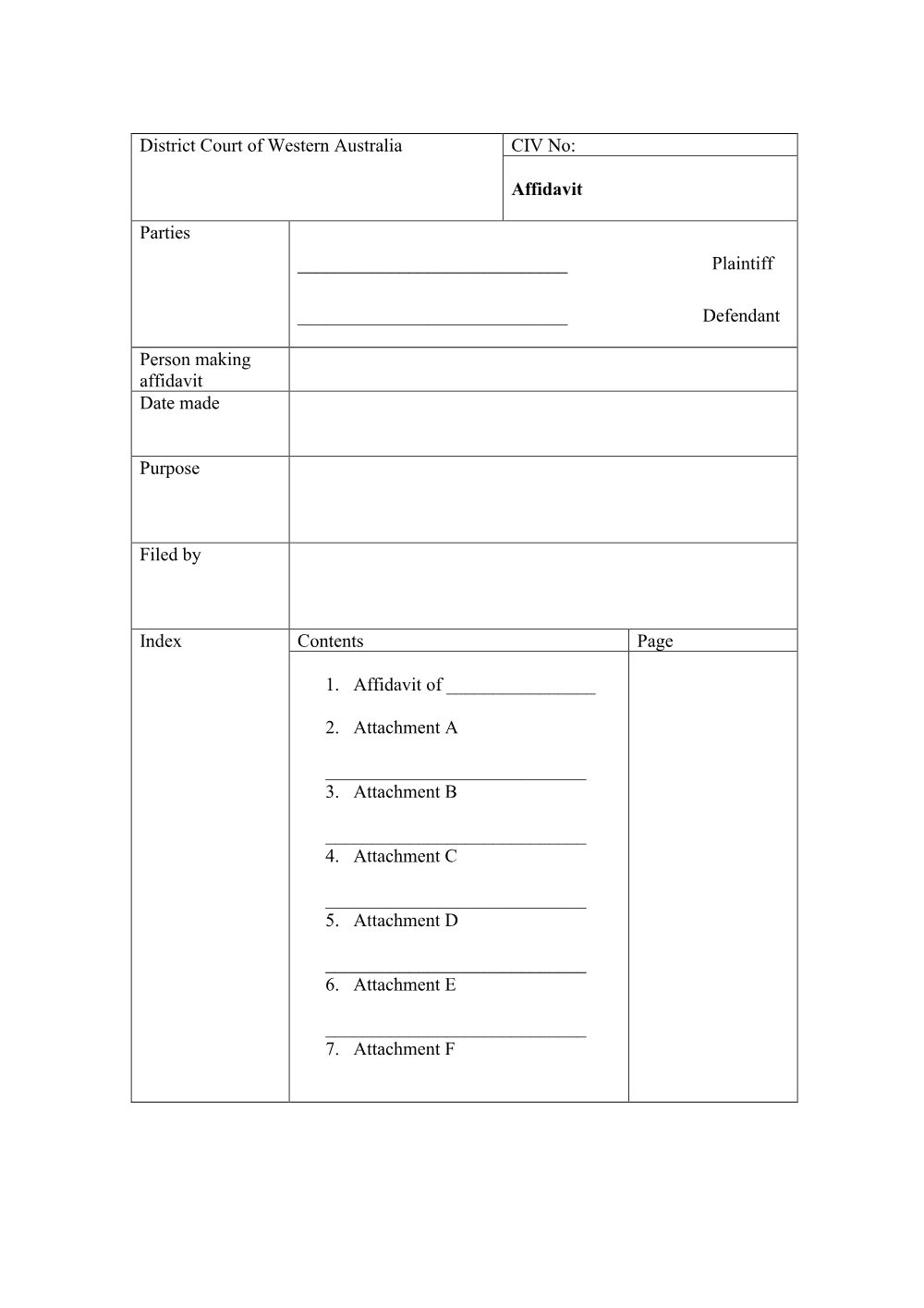 Preview of the first page of Affidavit (Form 1A)
