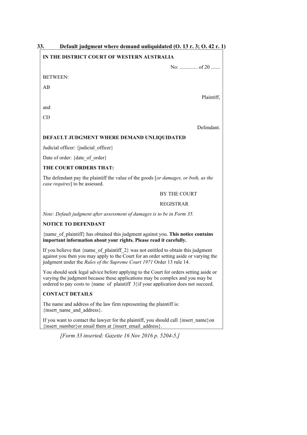 Preview of the first page of Default judgment where demand unliquidated (Form 33)