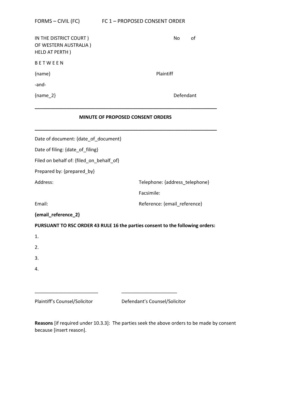 Preview of the first page of Consent Order (FC 1)