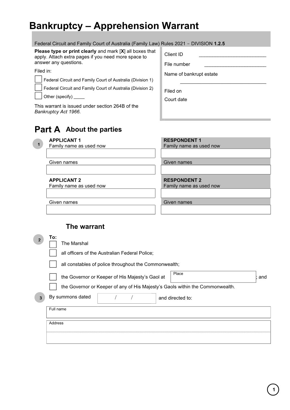 Preview of the first page of Bankruptcy - Apprehension warrant