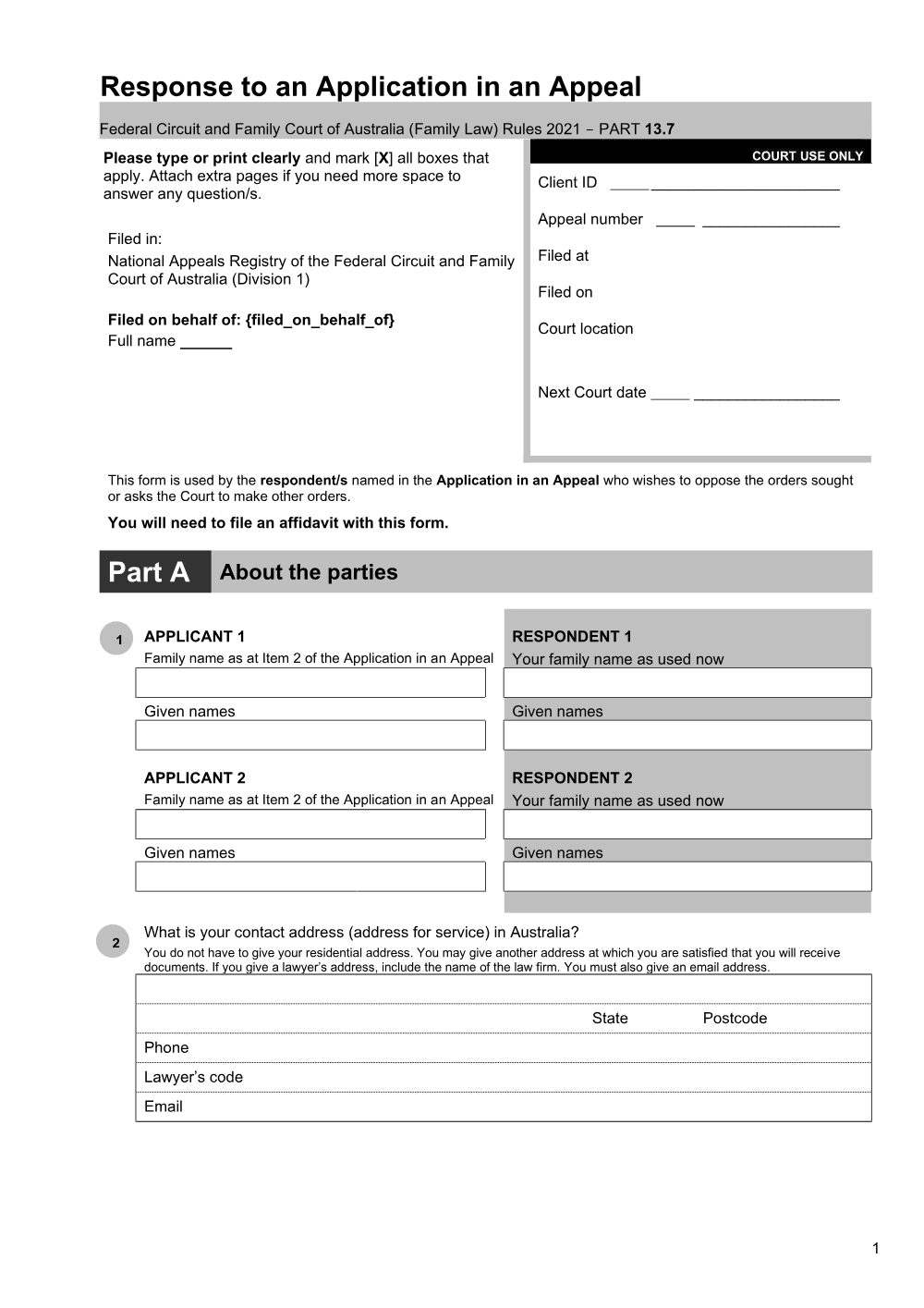 Preview of the first page of Response to an application in an appeal