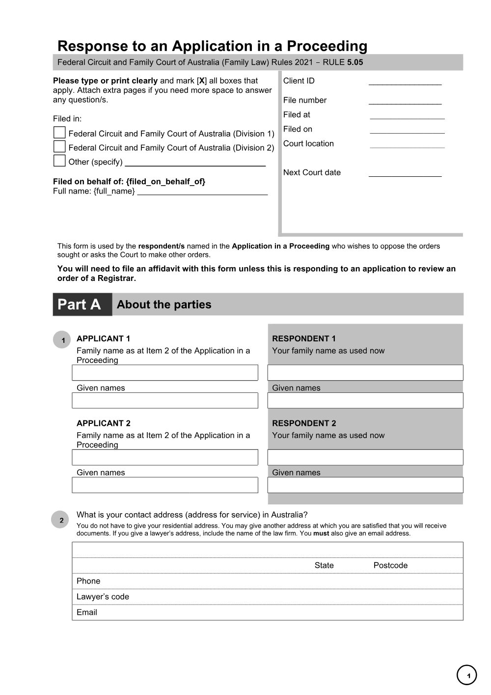 Preview of the first page of Response to an Application in a Proceeding