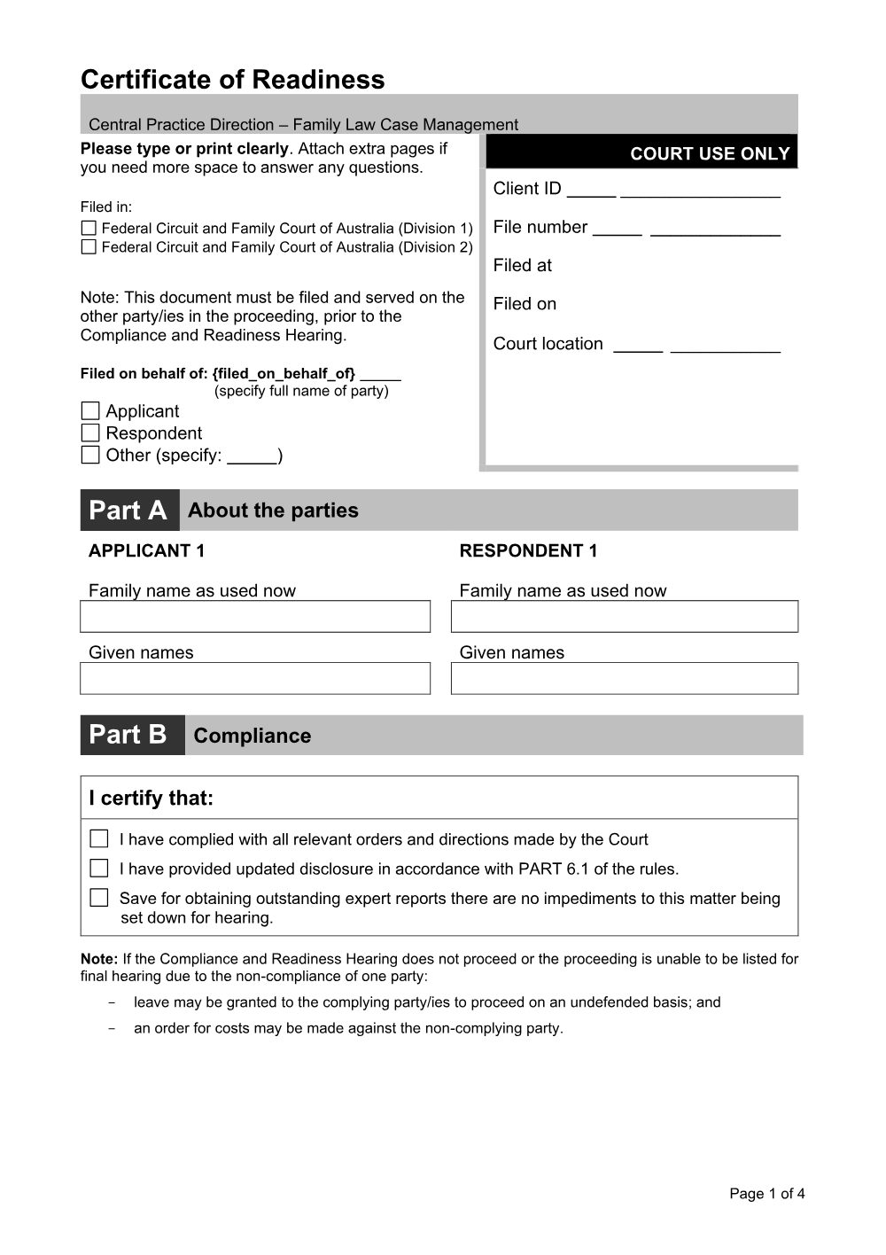 Preview of the first page of Certificate of Readiness