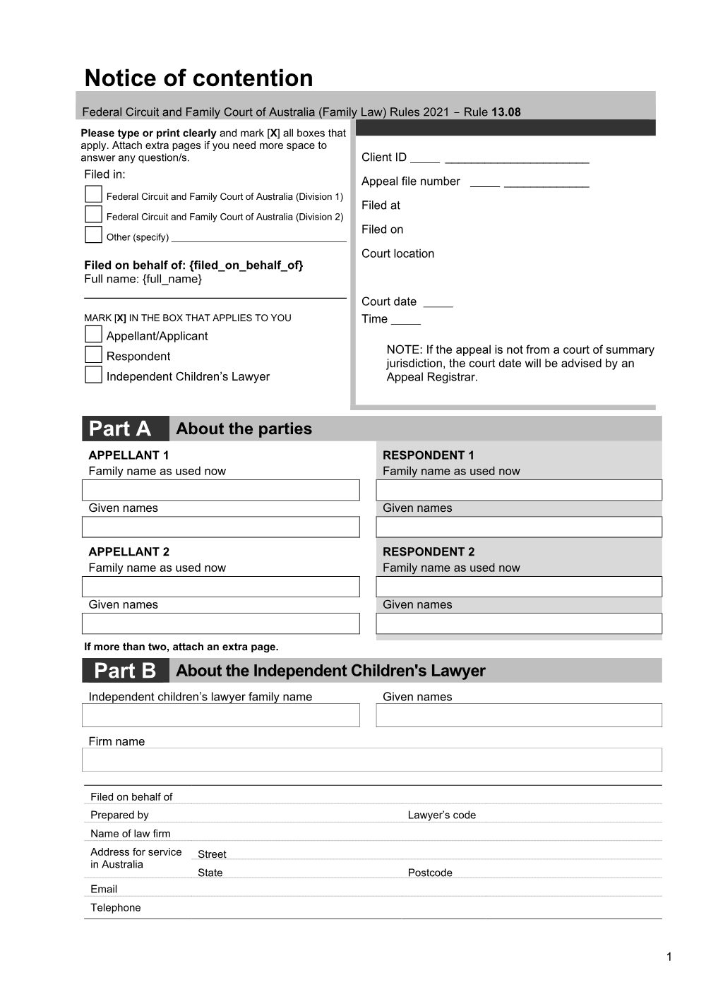 Preview of the first page of Notice of Contention