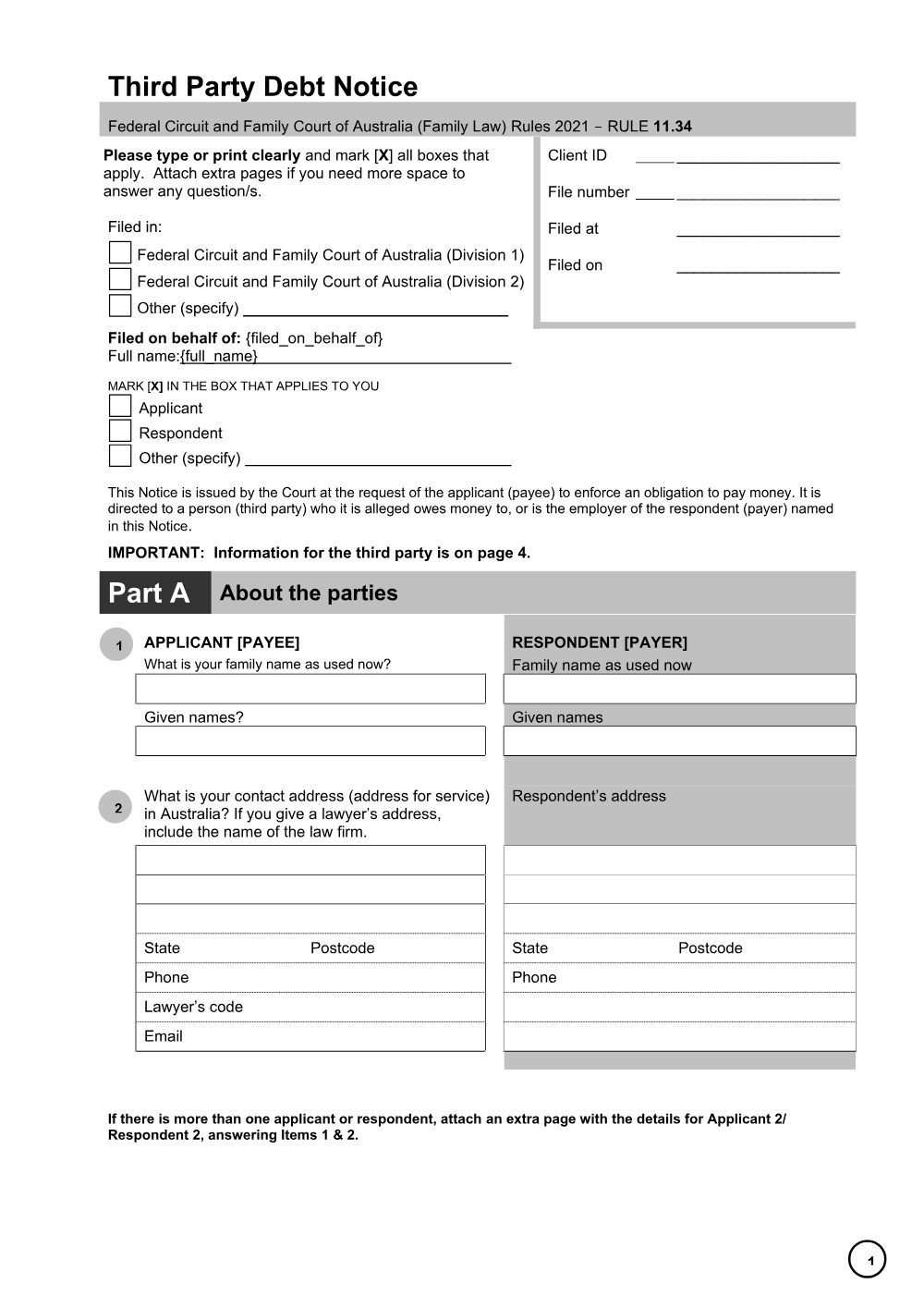 Preview of the first page of Third Party Debt Notice