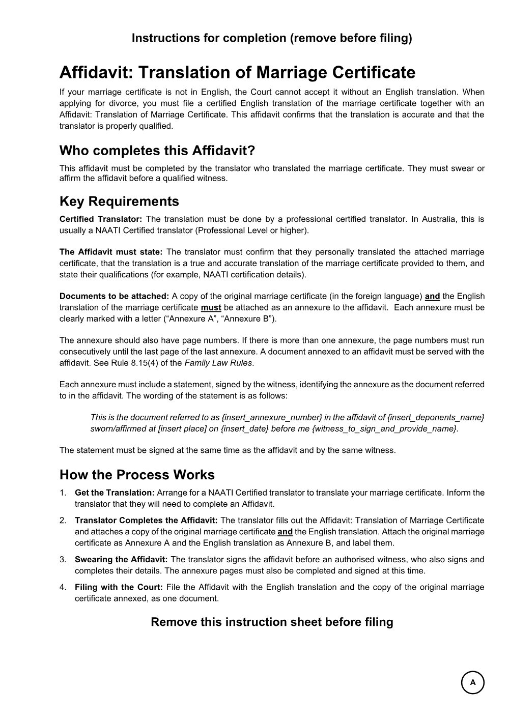 Preview of the first page of Affidavit translation of marriage certificate