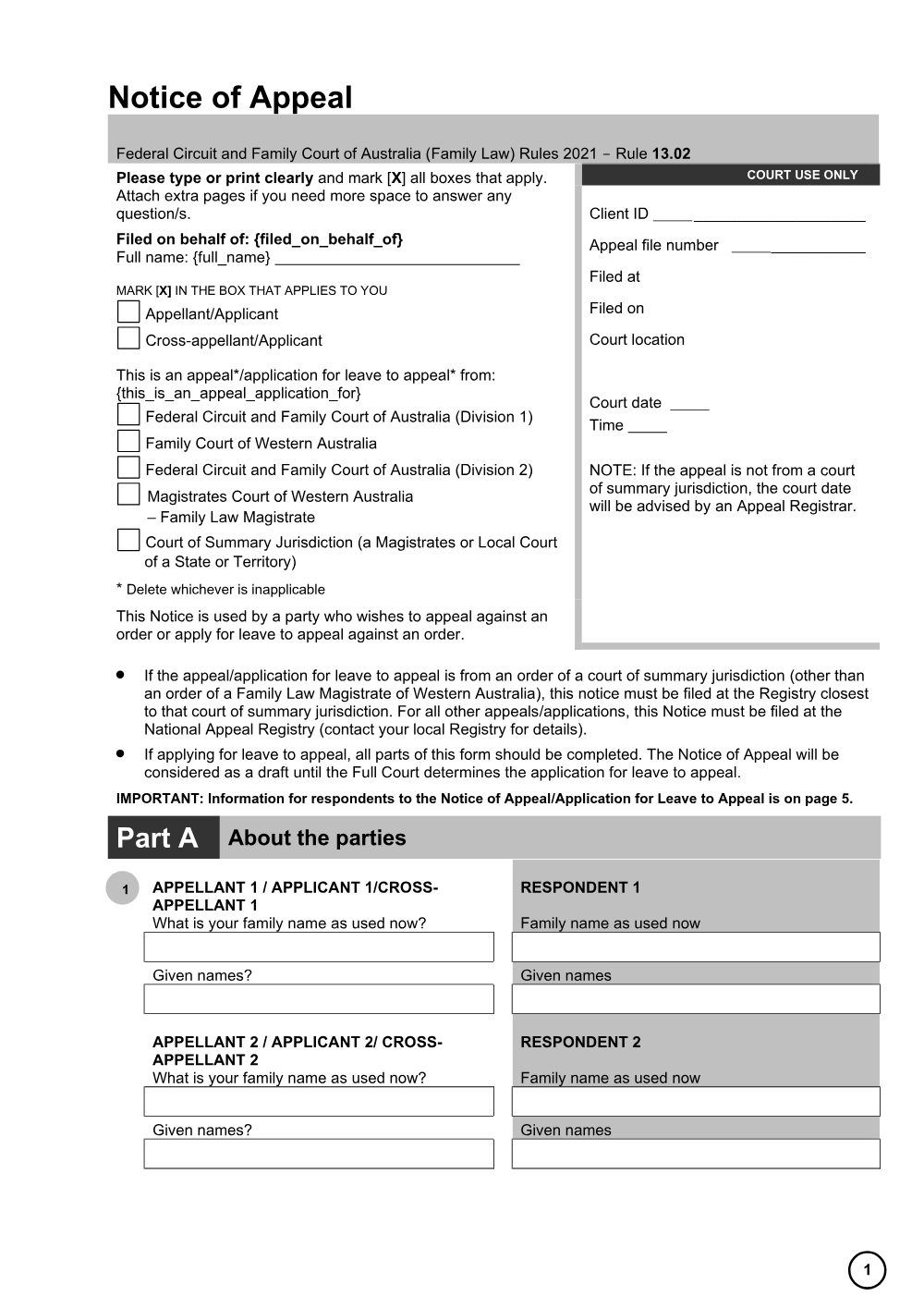 Preview of the first page of Notice of Appeal
