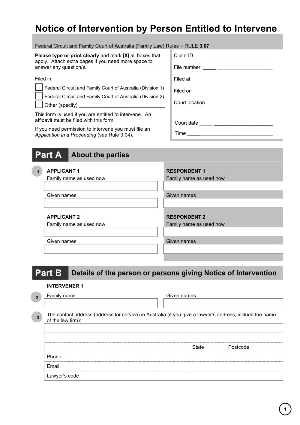 Preview of the first page of Notice of Intervention by Person Entitled to Intervene