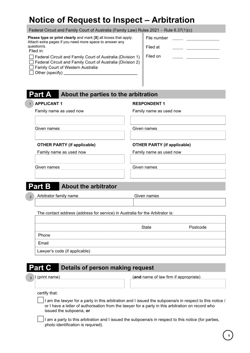 Preview of the first page of Notice of Request to Inspect – Arbitration
