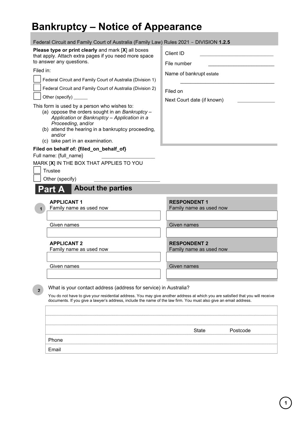 Preview of the first page of Bankruptcy - Notice of appearance