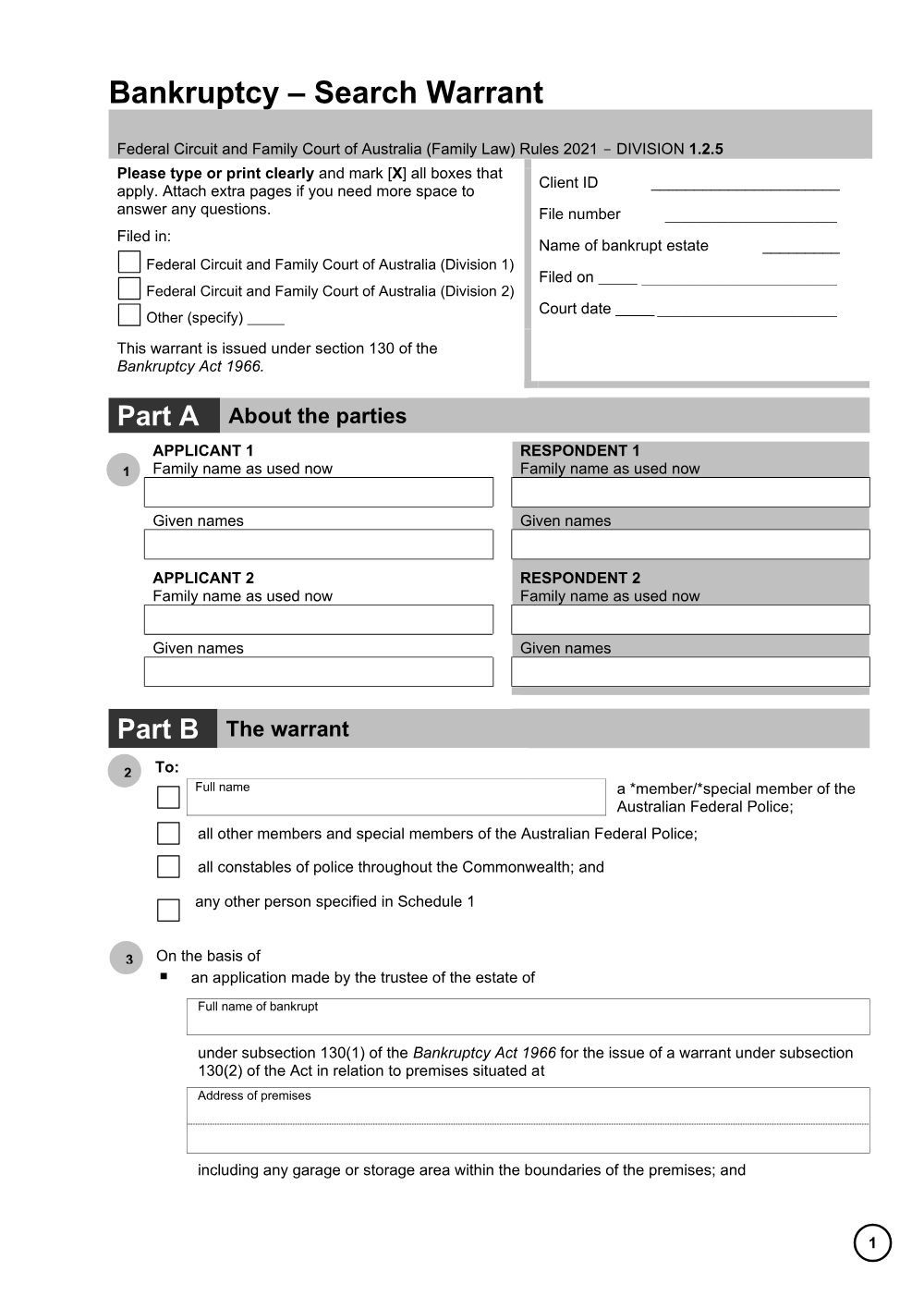 Preview of the first page of Bankruptcy - Search warrant