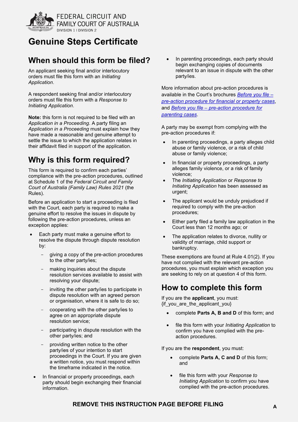 Preview of the first page of Genuine Steps Certificate