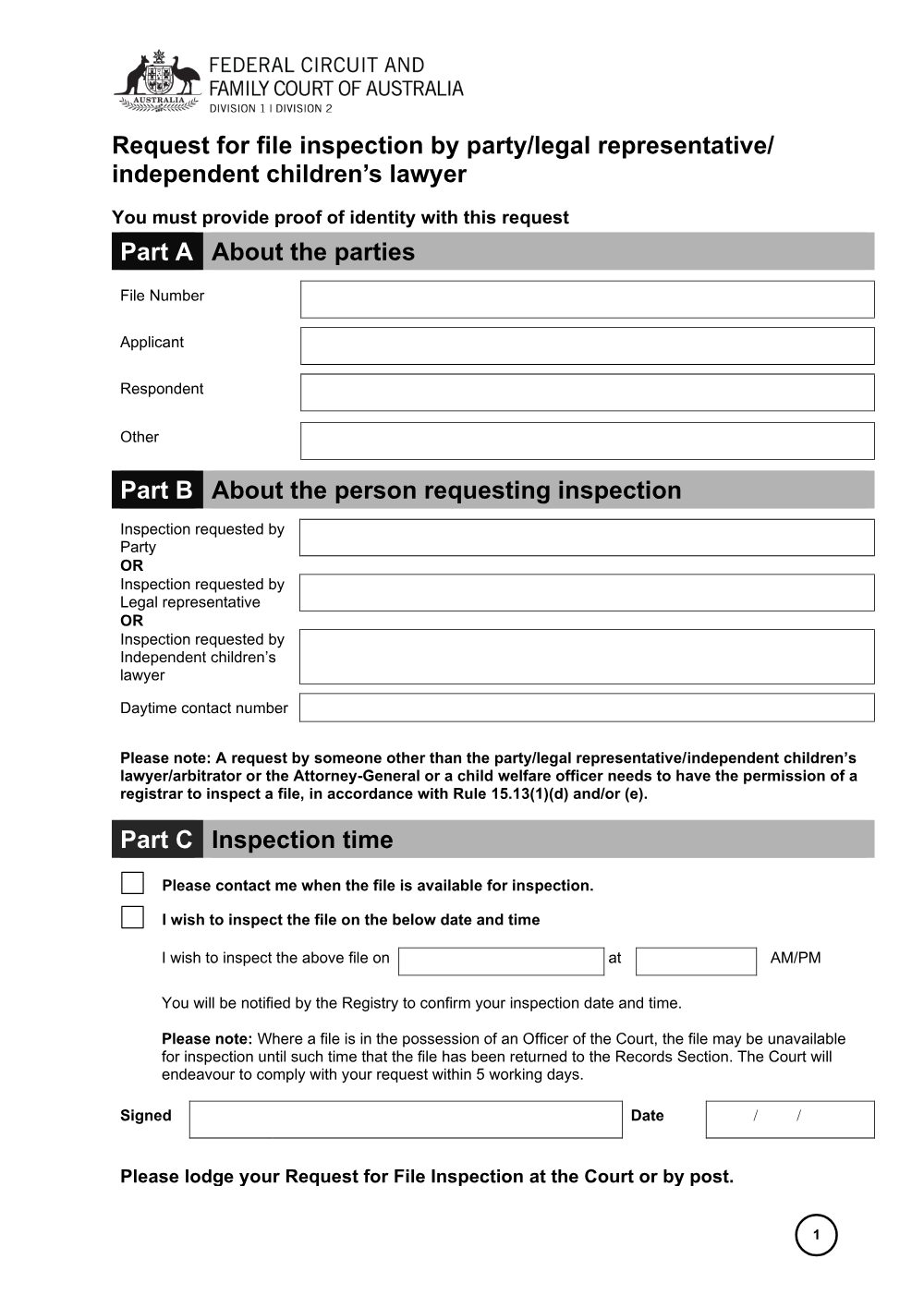 Preview of the first page of Request for File Inspection