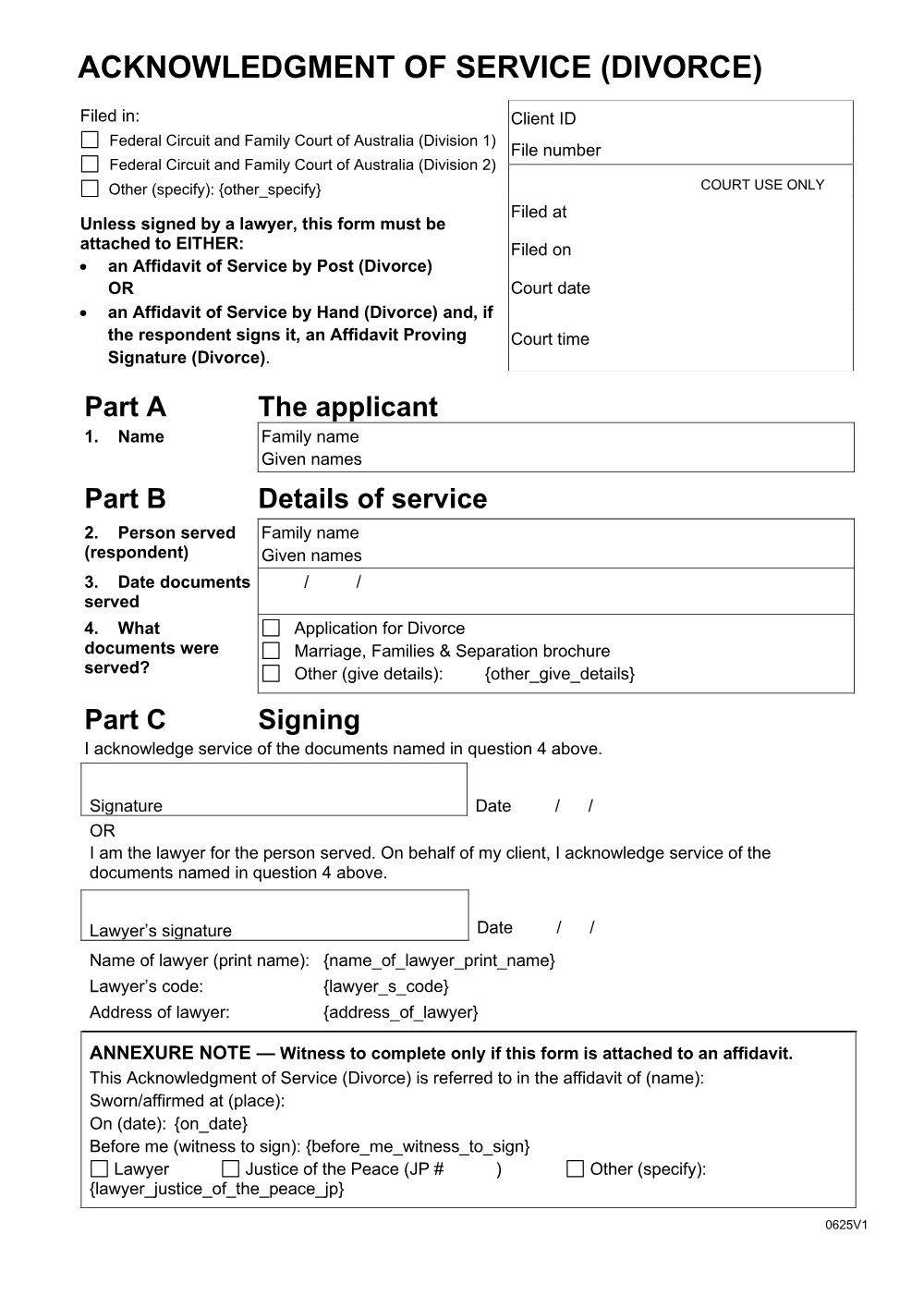 Preview of the first page of Acknowledgment of service (divorce)