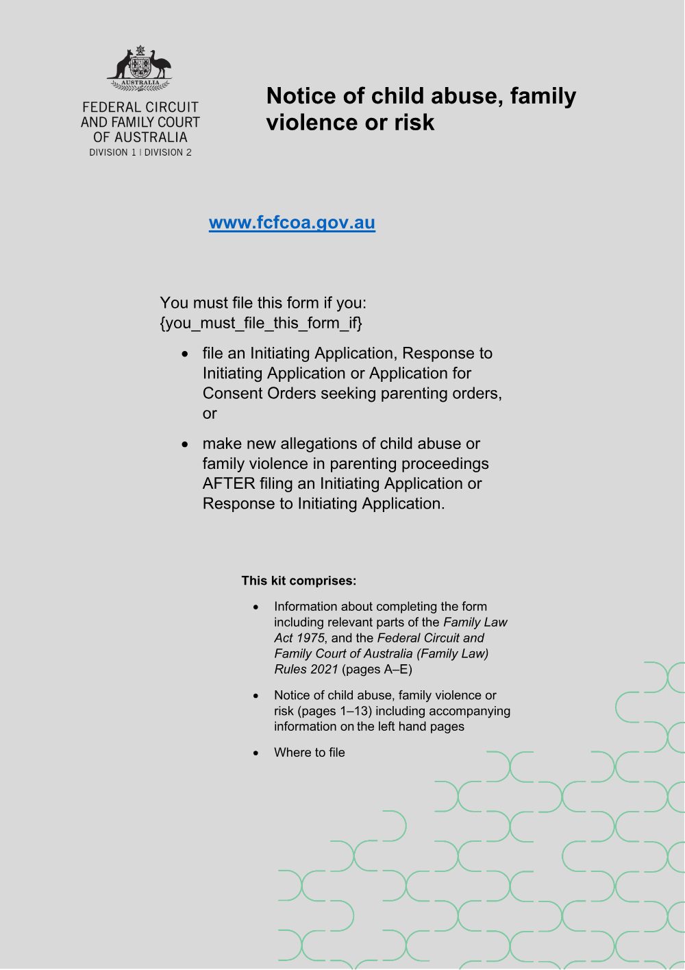 Preview of the first page of Notice of child abuse, family violence or risk