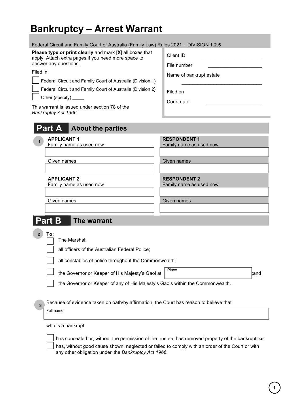 Preview of the first page of Bankruptcy - Arrest warrant