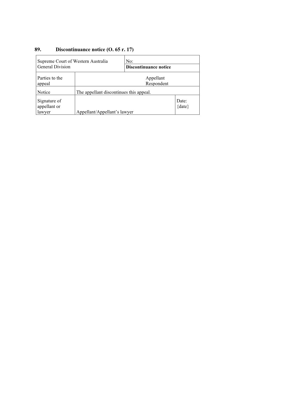 Preview of the first page of Discontinuance Notice (Form 89)