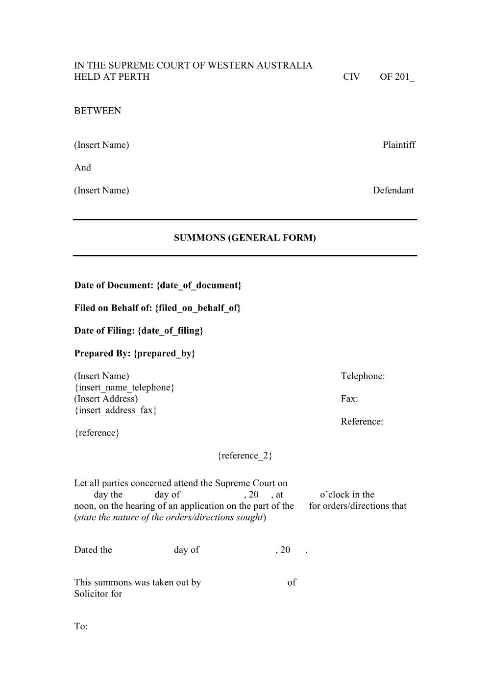 Preview of the first page of Summons (General Form) (Form 77)