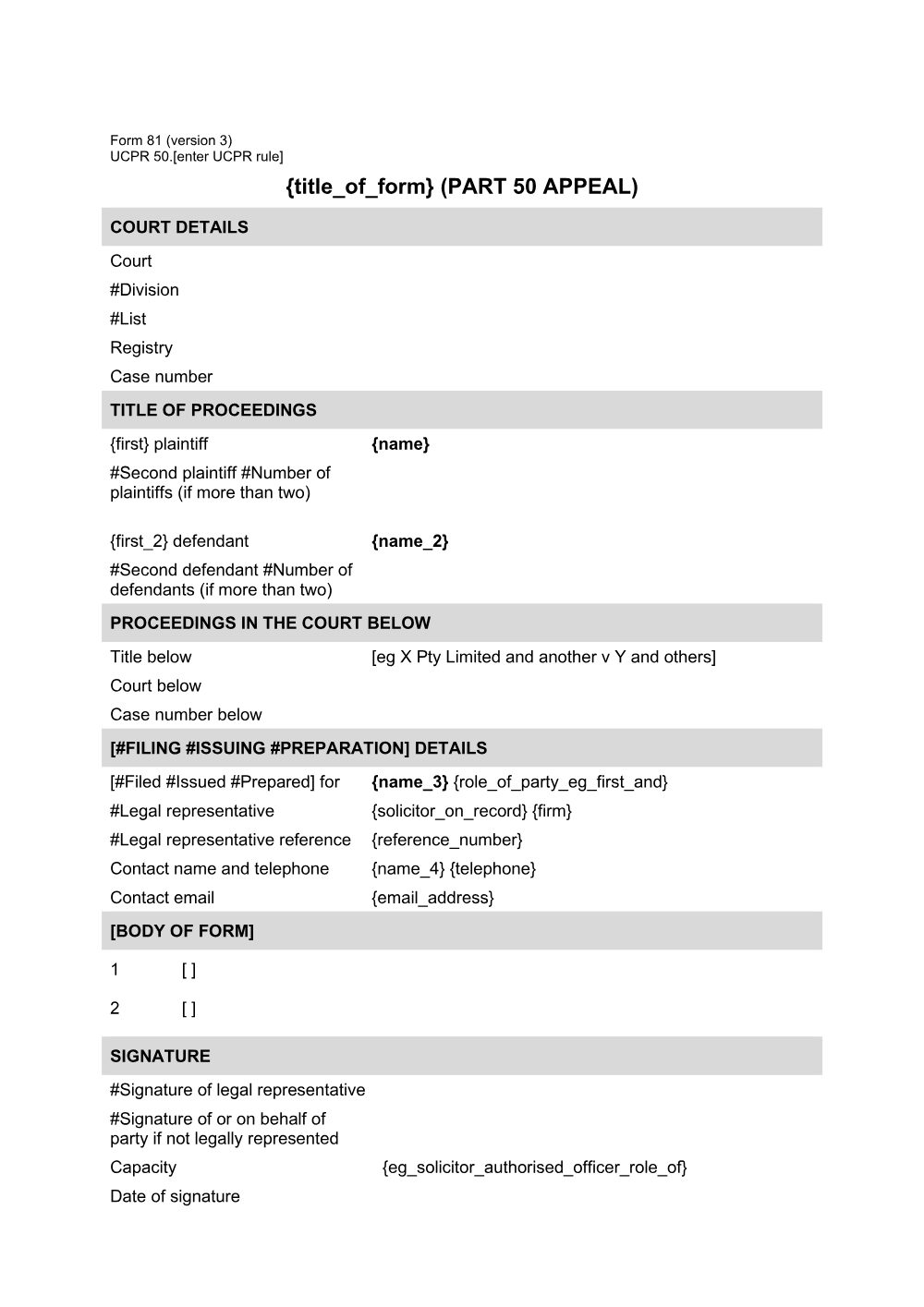 Preview of the first page of General form (Form 81)