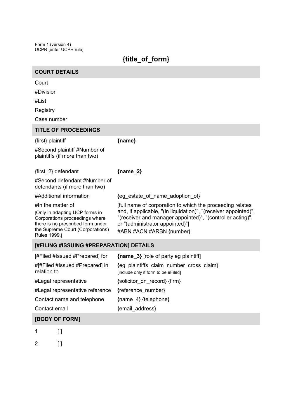 Preview of the first page of General Form (Form 1)