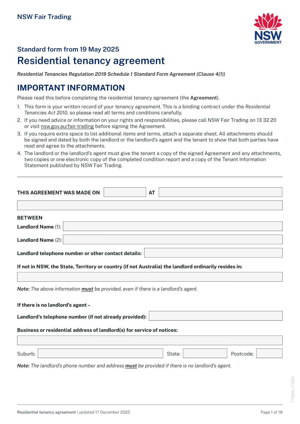 Preview of the first page of Residential tenancy agreement (standard form)