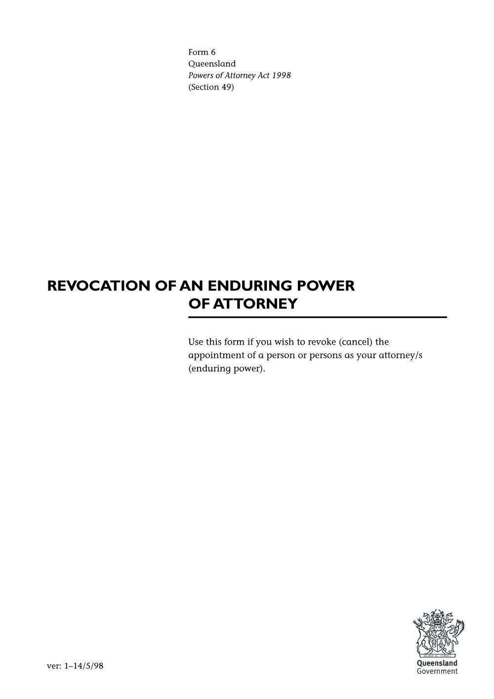 Preview of the first page of Revocation of enduring power of attorney (Form 6)