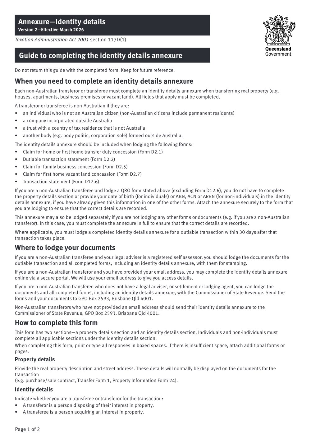 Preview of the first page of Annexure - Identity details (Identity details annexure)