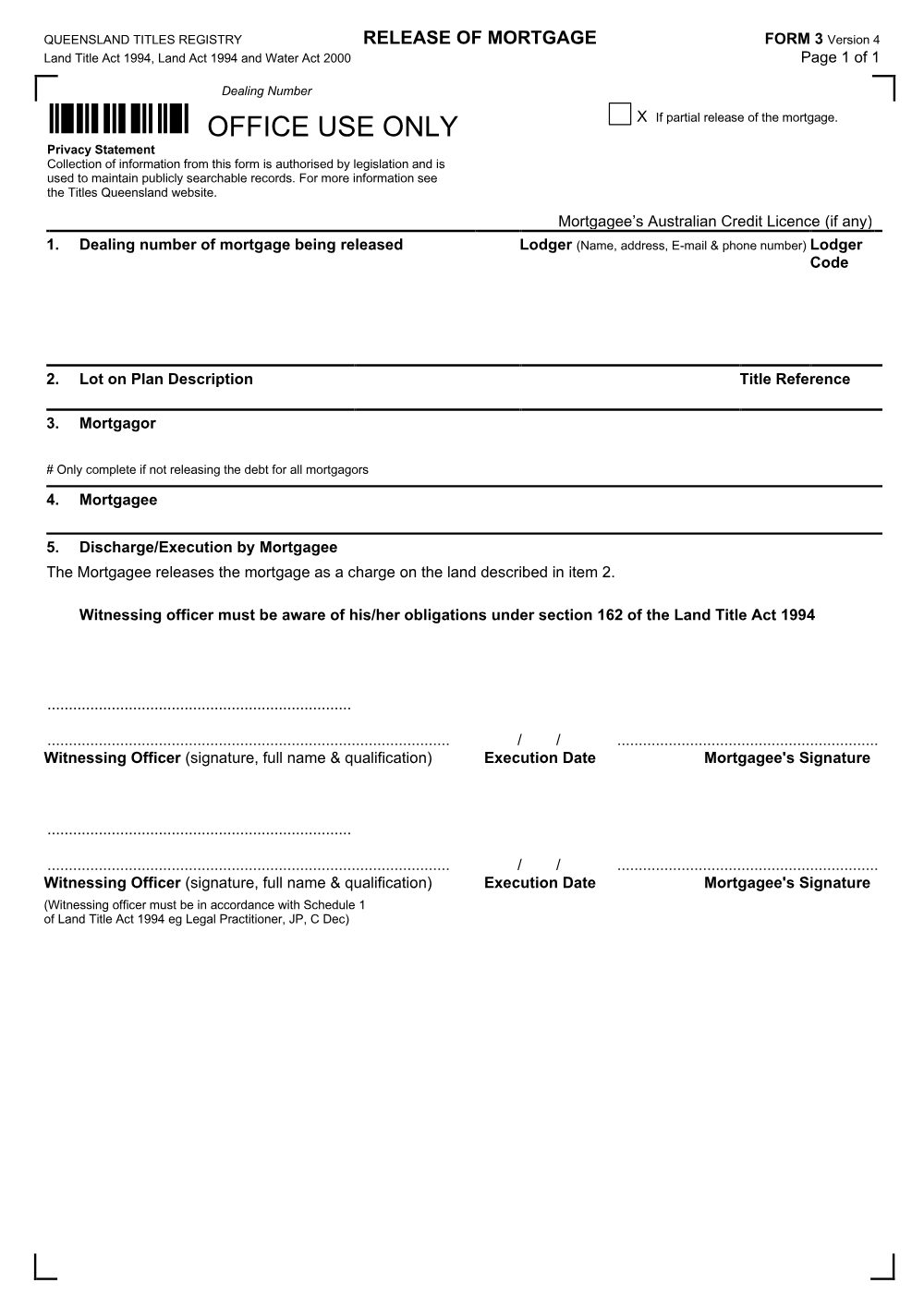 Preview of the first page of Release (Form 3)