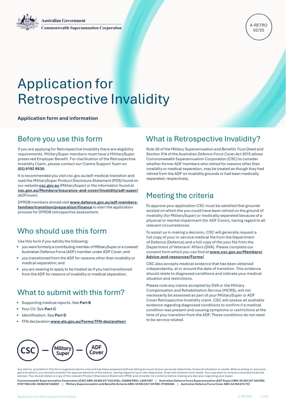 Preview of the first page of Application for Retrospective Invalidity (A-RETRO)