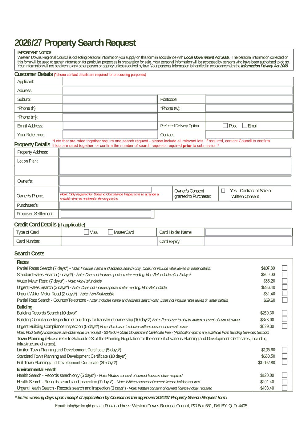 Preview of the first page of Property Search Request 2026/27