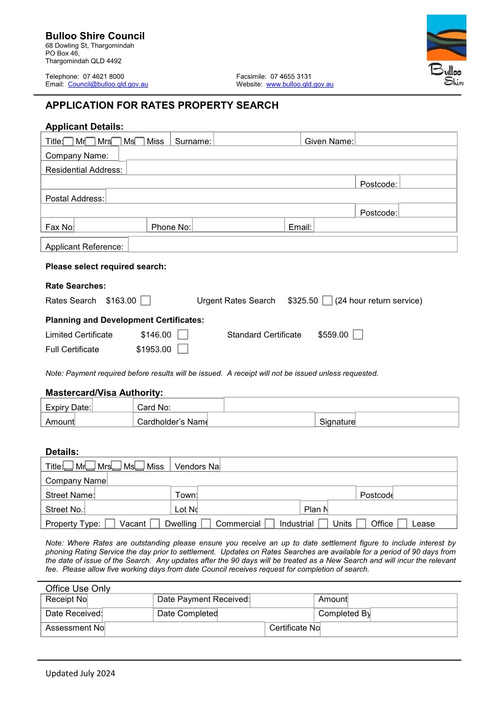 Preview of the first page of Application for Rates Property Search