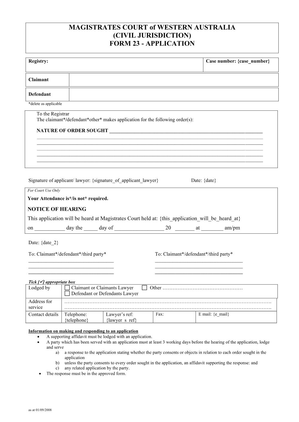 Preview of the first page of Application (Form 23)
