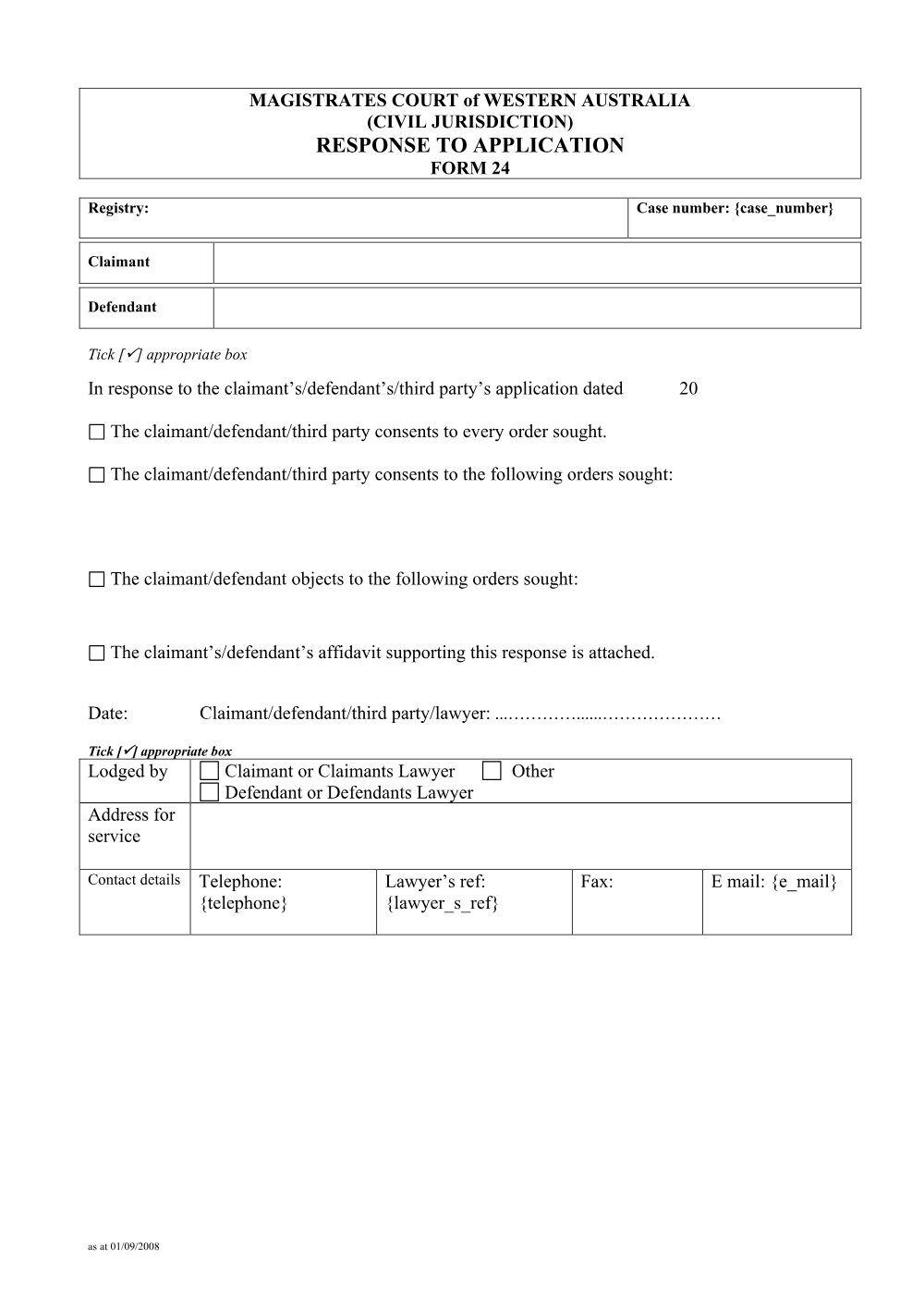 Preview of the first page of Response to Application (Form 24)
