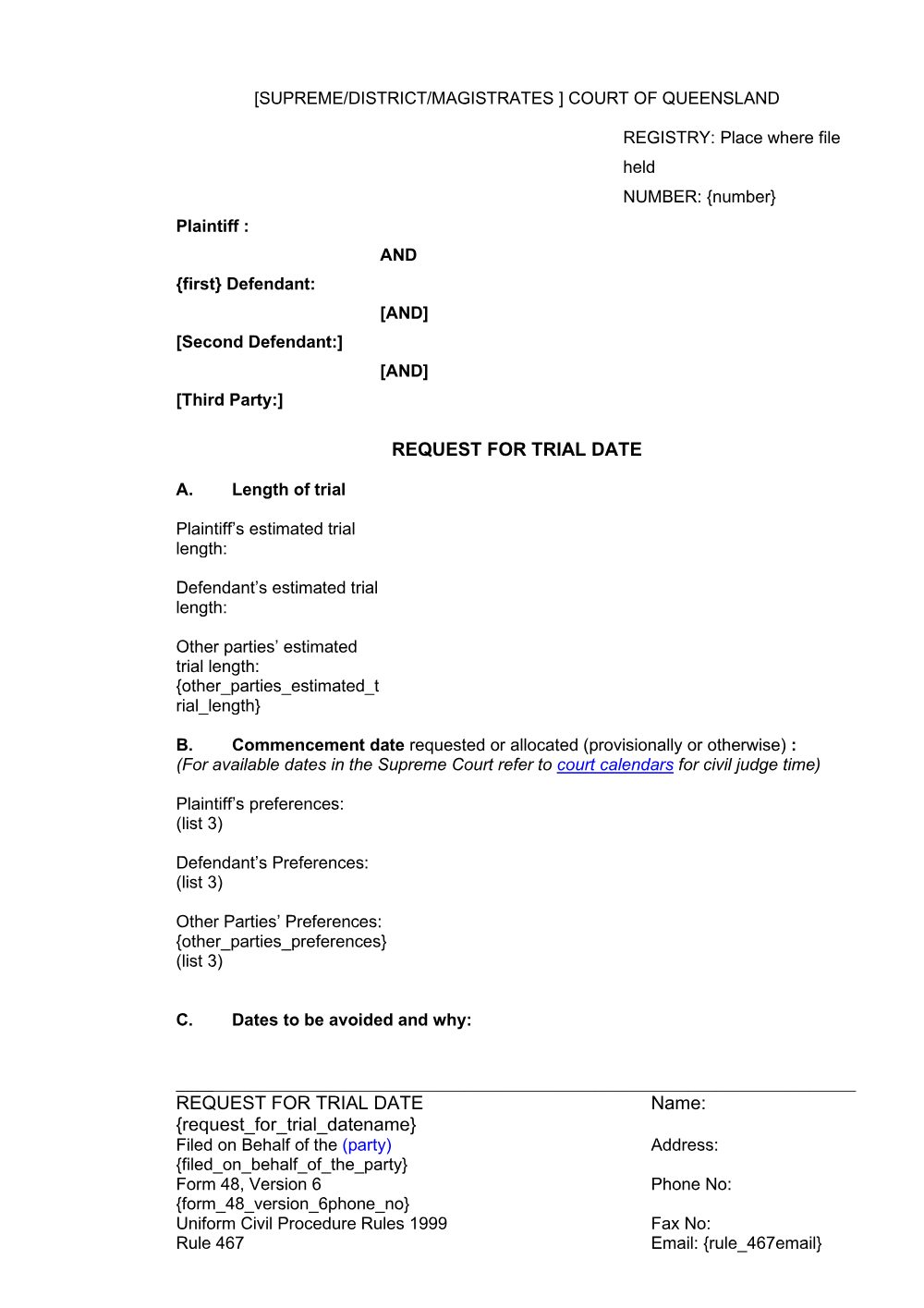 Preview of the first page of Request for trial date (Form 48)