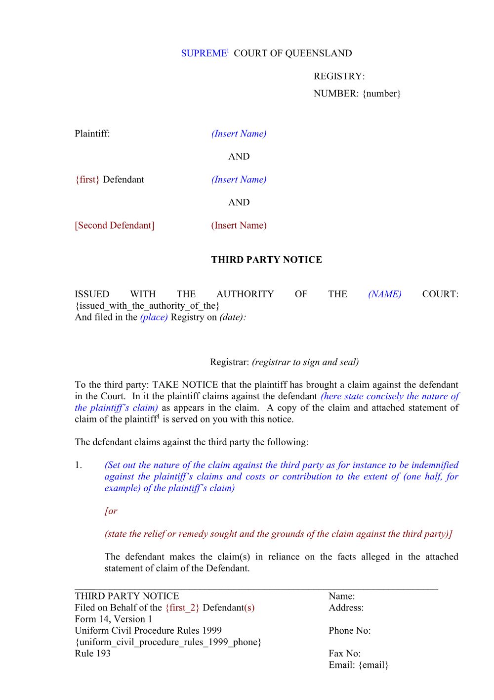 Preview of the first page of Third party notice (Form 14)