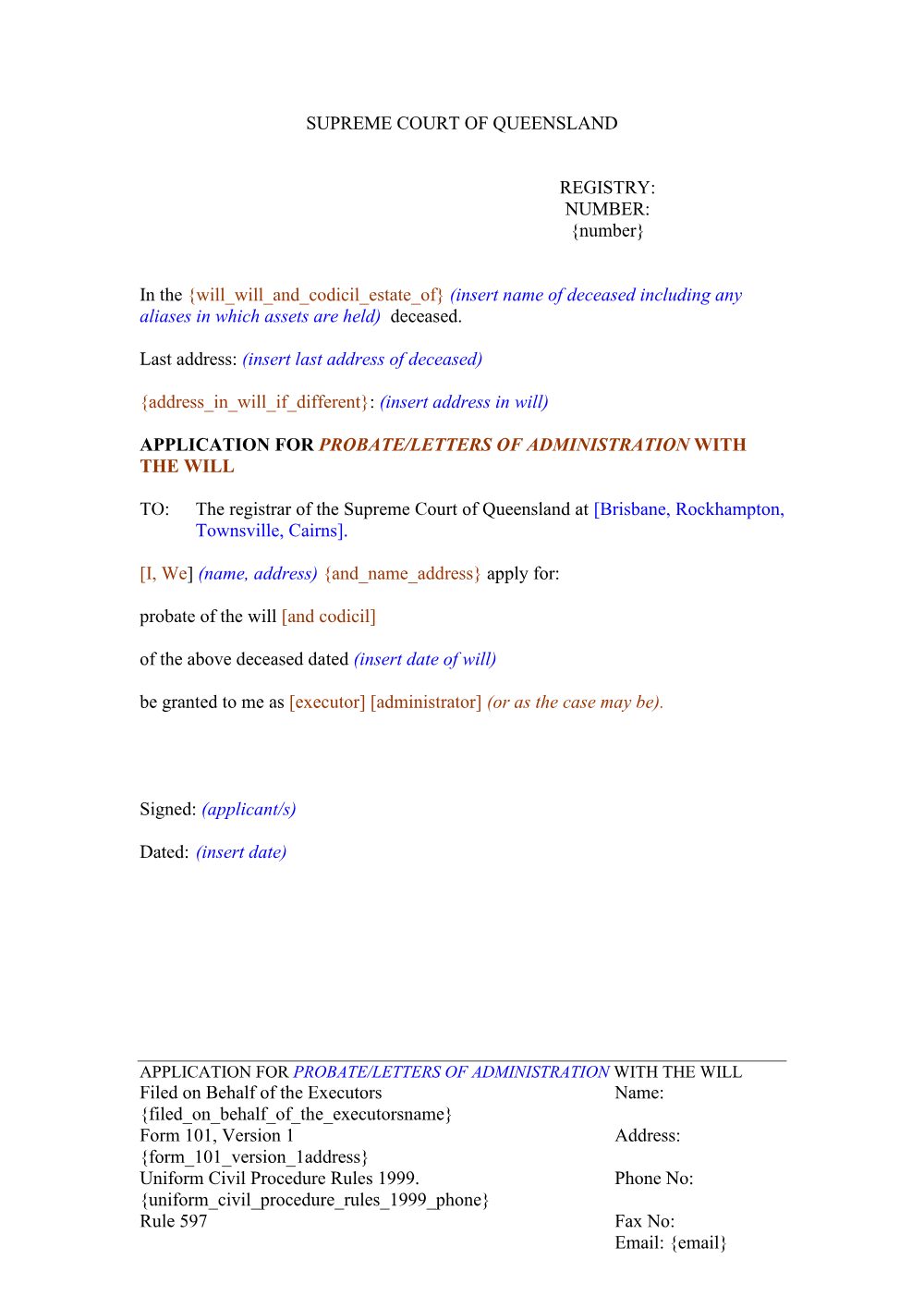 Preview of the first page of Application for probate (will) (Form 101)