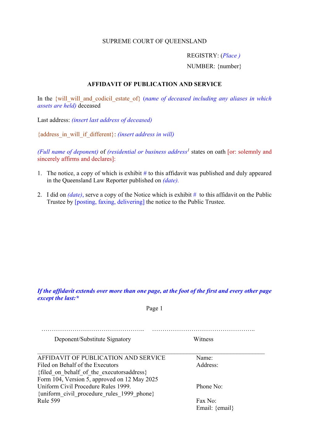 Preview of the first page of Affidavit of publication and service (Form 104)