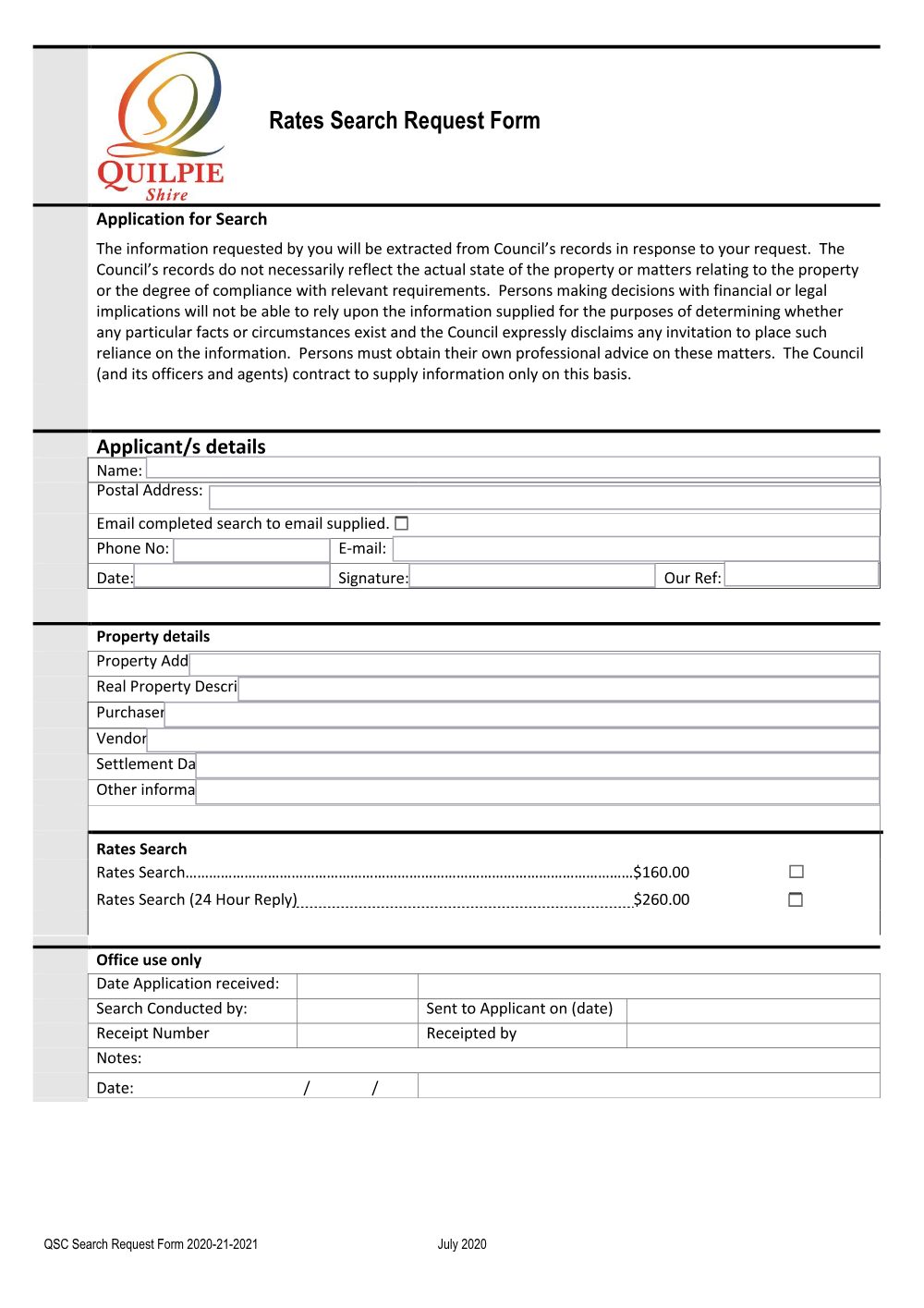 Preview of the first page of Rates Request Form