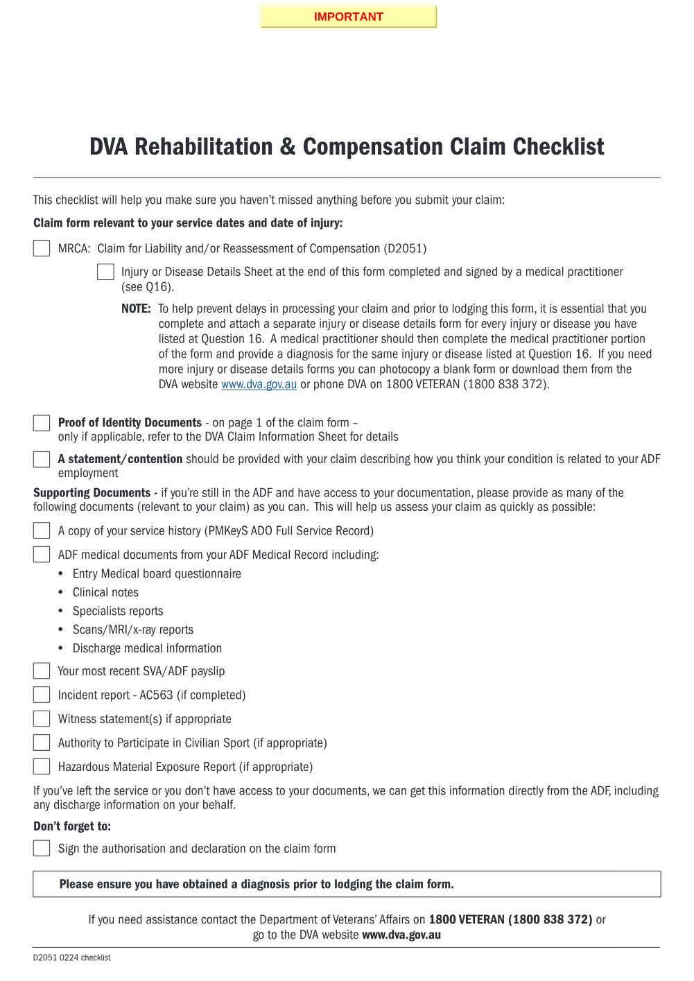 Preview of the first page of Claim for Liability and/or Reassessment of Compensation under MRCA (D2051)