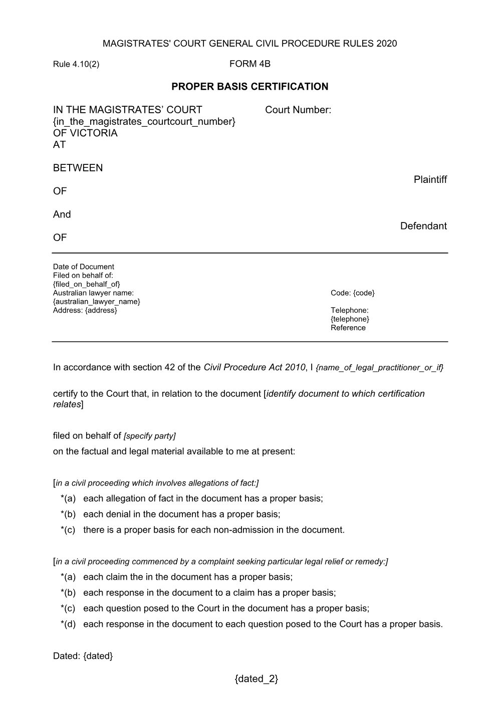 Preview of the first page of Proper basis certification (Form 4B)