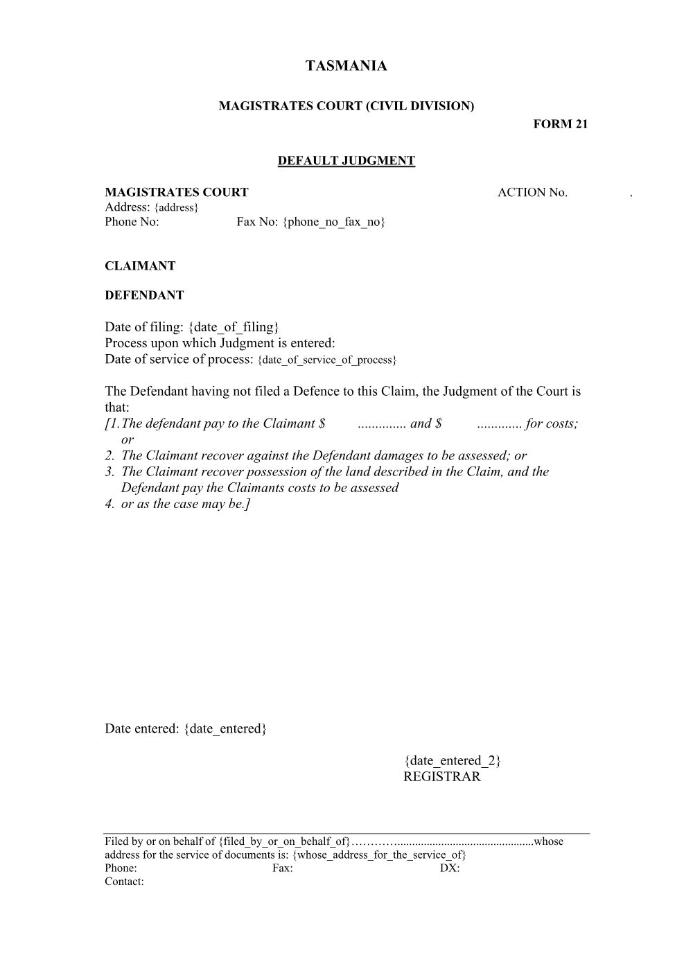 Preview of the first page of Default Judgment (Form 21)