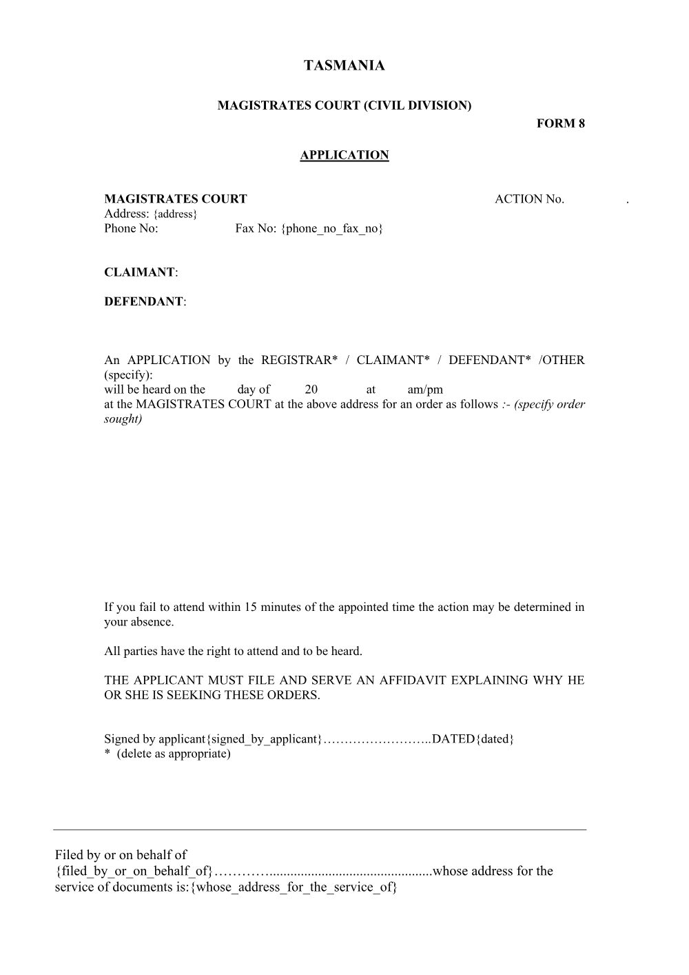 Preview of the first page of Application (Form 8)