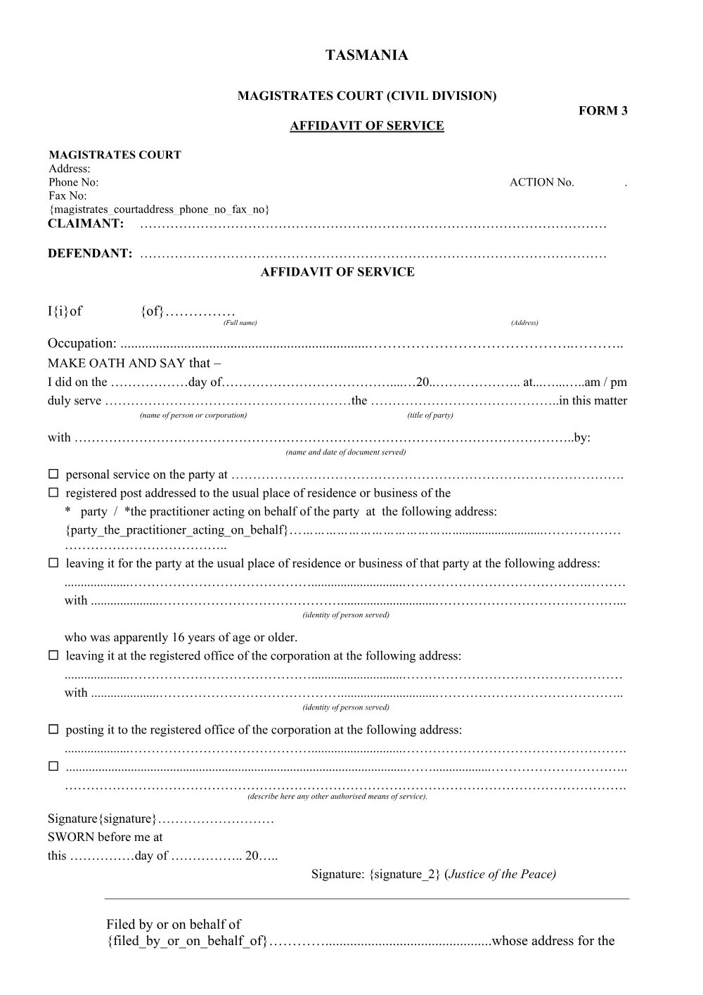 Preview of the first page of Affidavit of Service (Form 3)