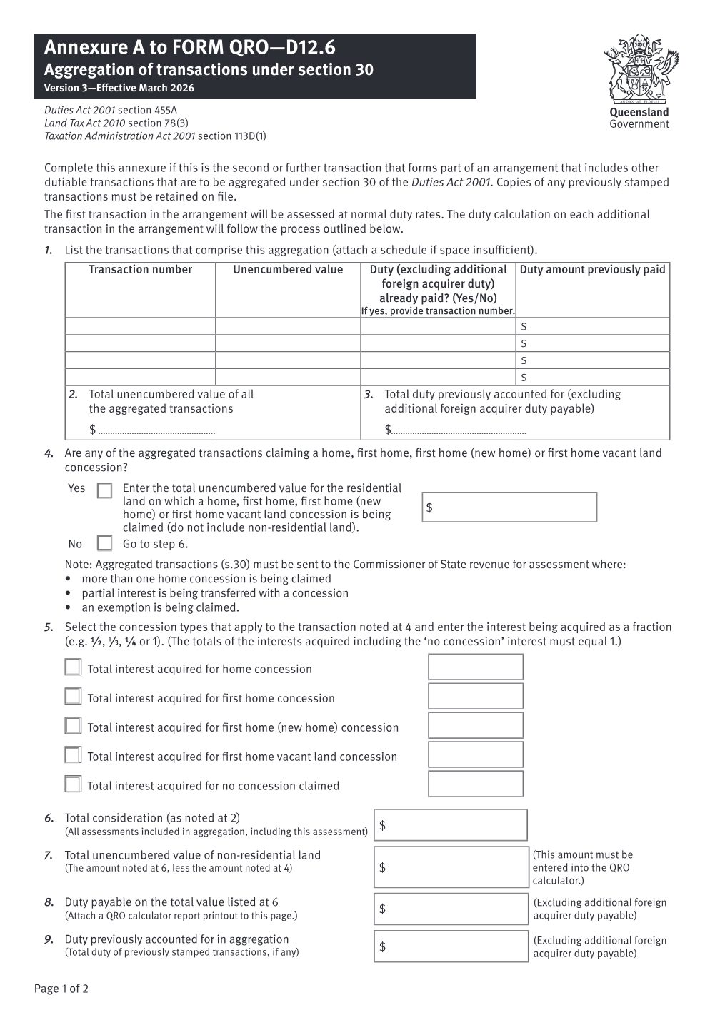 Preview of the first page of Annexure A to Form D12.6 (Aggregation) (Form D12.6 Annexure A)