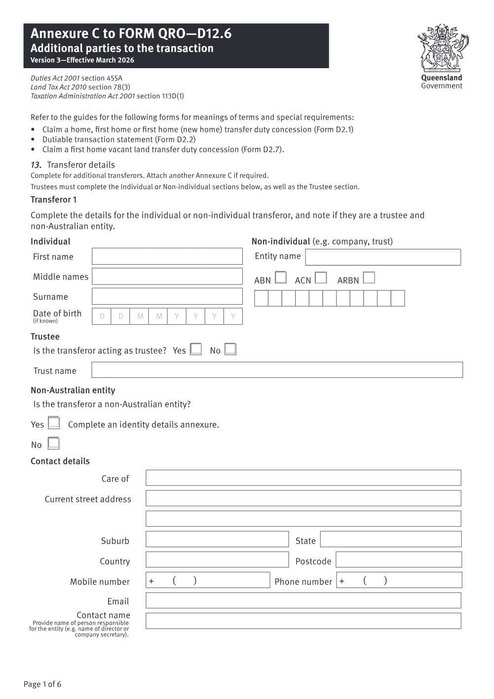 Preview of the first page of Annexure C to Form D12.6 (Additional parties) (Form D12.6 Annexure C)