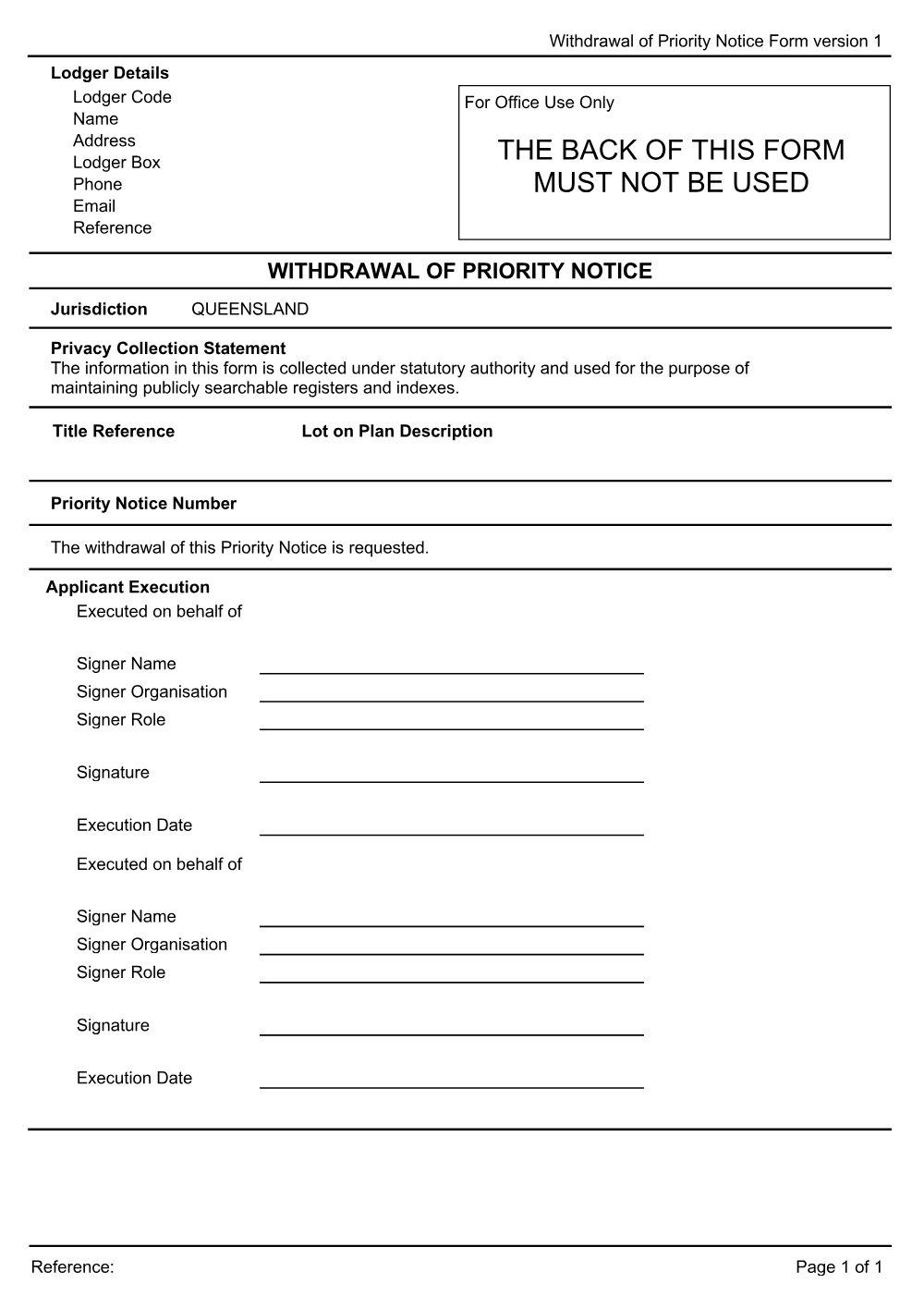 Preview of the first page of Withdrawal of priority notice (Form PNW)
