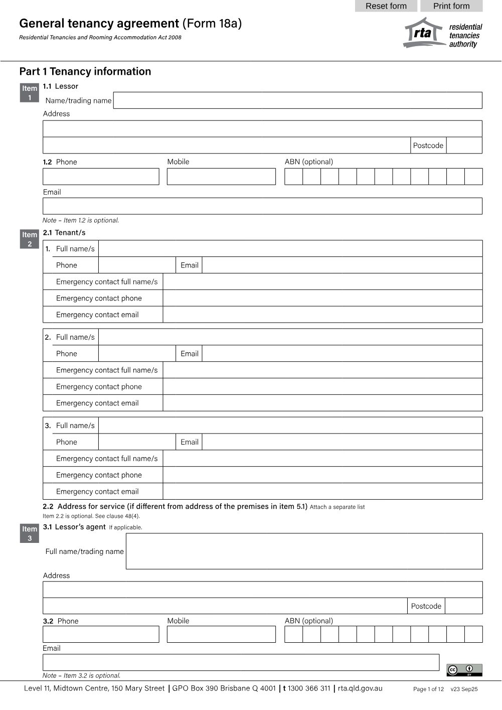 Preview of the first page of General tenancy agreement (Form 18a)