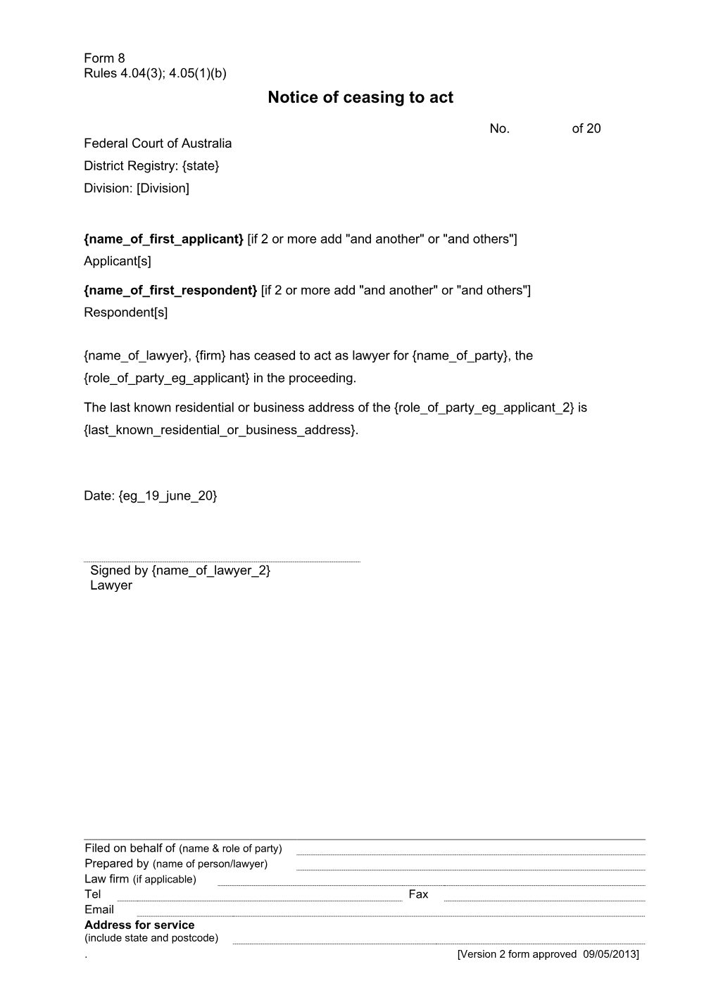 Preview of the first page of Notice of ceasing to act (Form 8)
